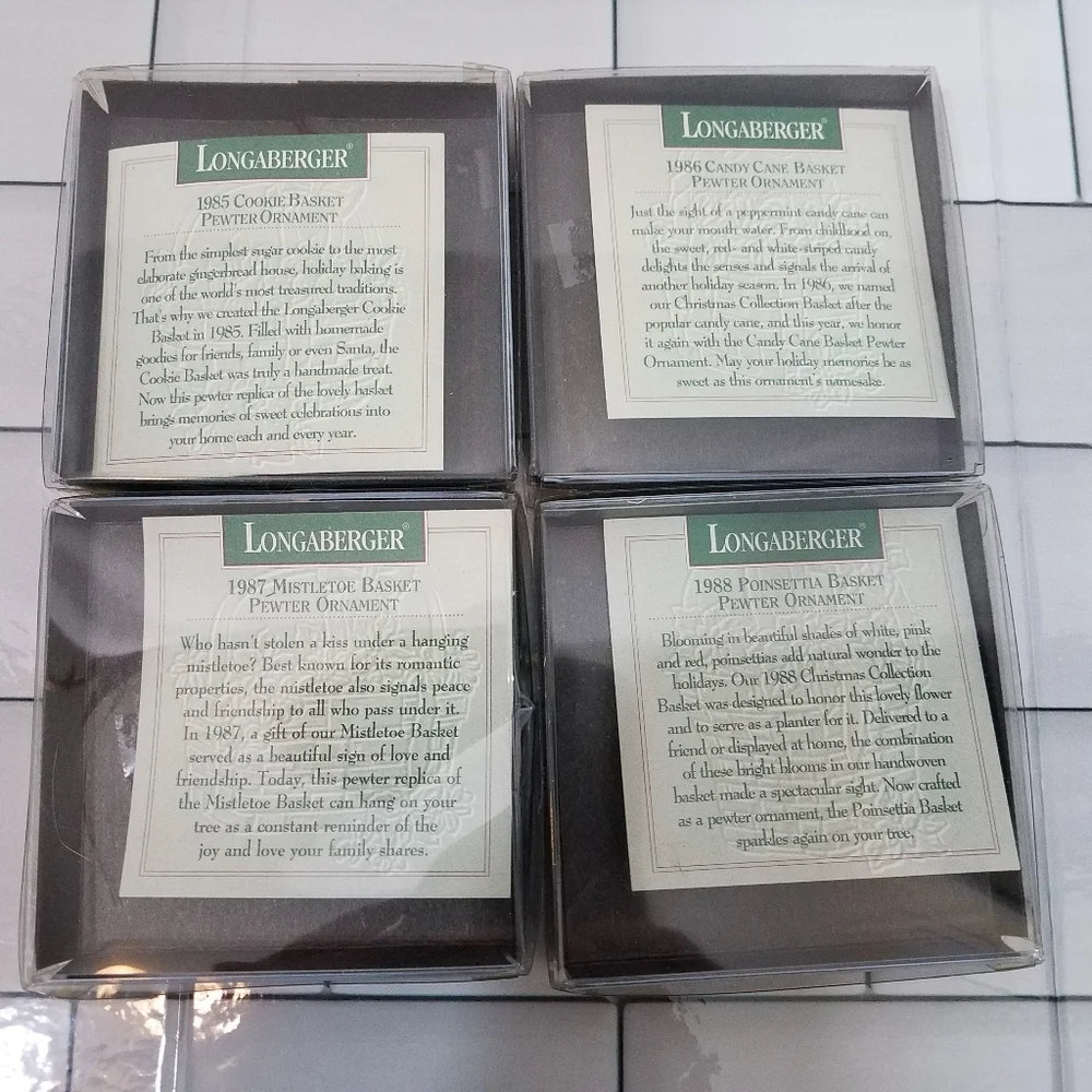 Longaberger Pewter Basket Ornaments 85 86 87 88